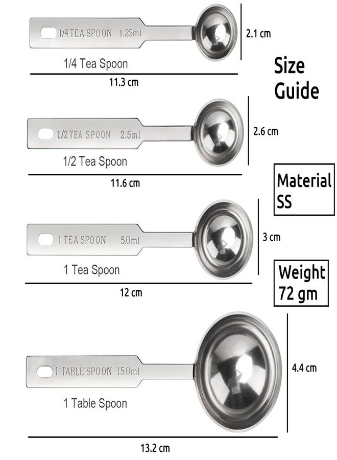 SpiderJuice, Set of 4 Different Volume Stainless Steel Durable Portable Measuring Spoon Set 1.25ml, 2.5ml, 5ml and 15ml Engraved Measurements - Image 4